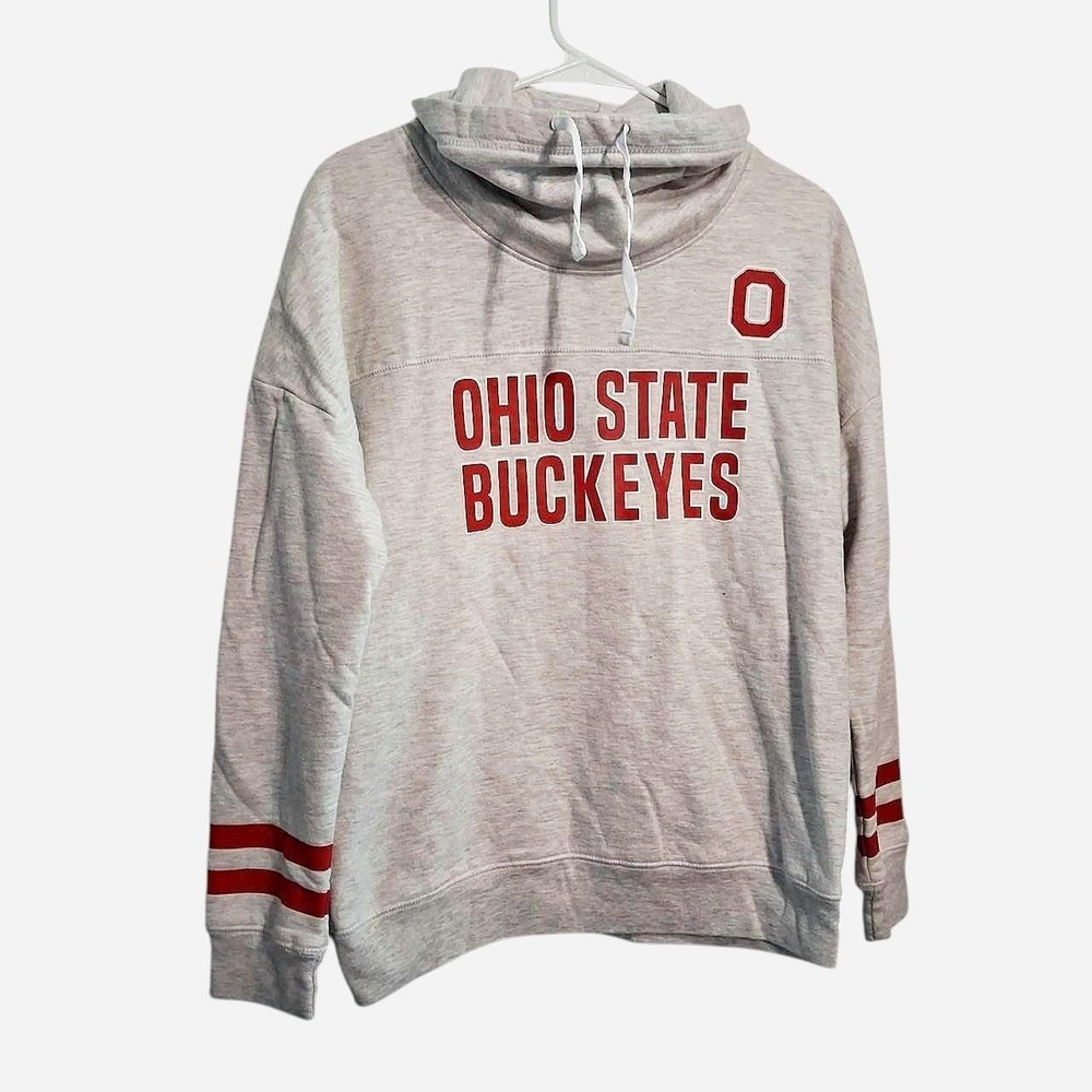 Ohio State Buckeyes Varsity Cowl Neck Sweatshirt Gray Red Womens Large L